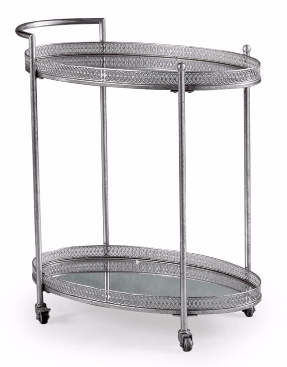 Silver Metal Trolley with Mirrored Shelves