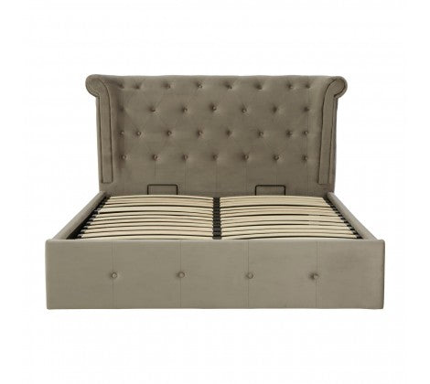 Grey Velvet Ottoman King Size Bed