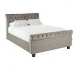 Grey Velvet Ottoman King Size Bed