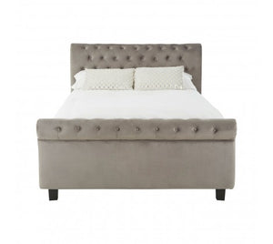 Grey Velvet Ottoman King Size Bed