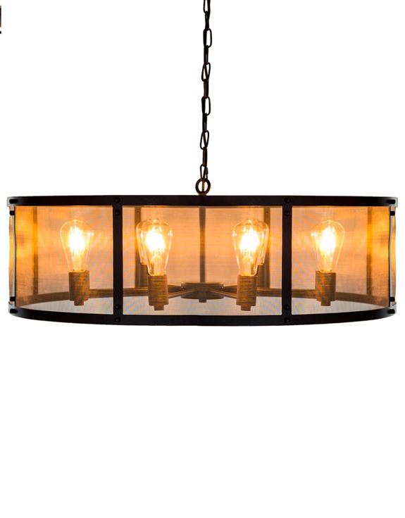 Round Black Iron Industrial Chandelier