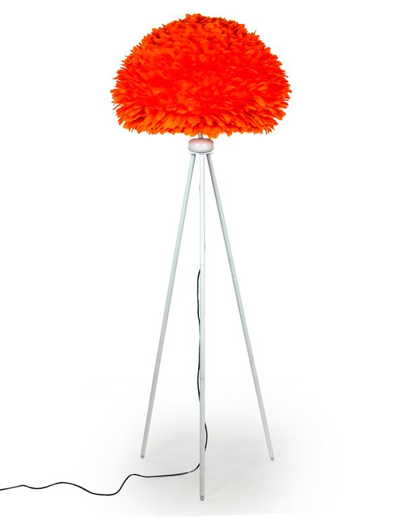 White Tripod Floor Lamp with Orange Goose Feather Shade