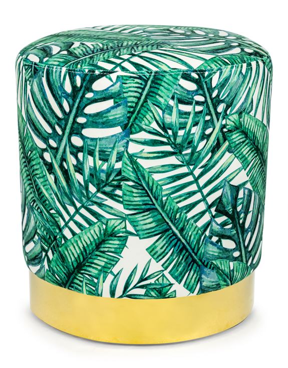 Tropical Green Leaf Round Stool