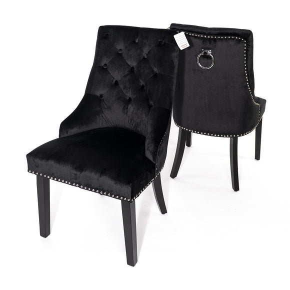 Black Velvet Dining Chair with Knocker