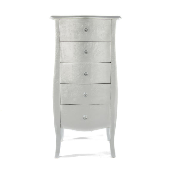 Silver Tall Boy Chest of Drawers