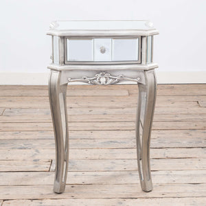 Antique Silver Mirrored Bedside Table